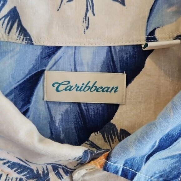 Caribbean Hawaiian Shirt Men's XL Multicolor Linen Blend Button Up S/S Floral - Picture 6 of 14